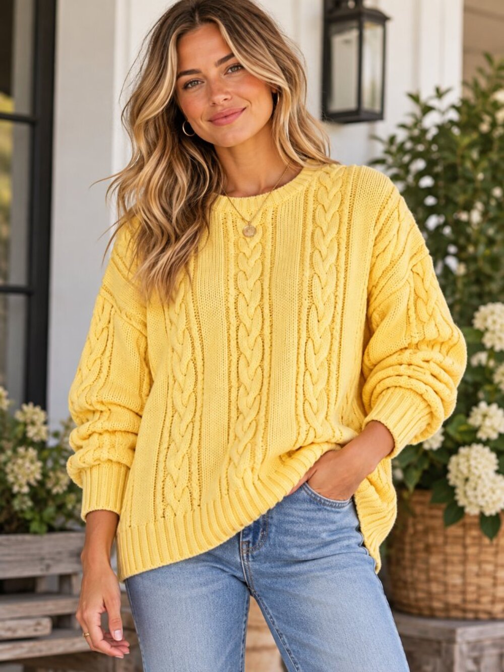 Façonnable XL Yellow Cable Knit Sweater 100% Cotton Scotland Grandpa Fisherman